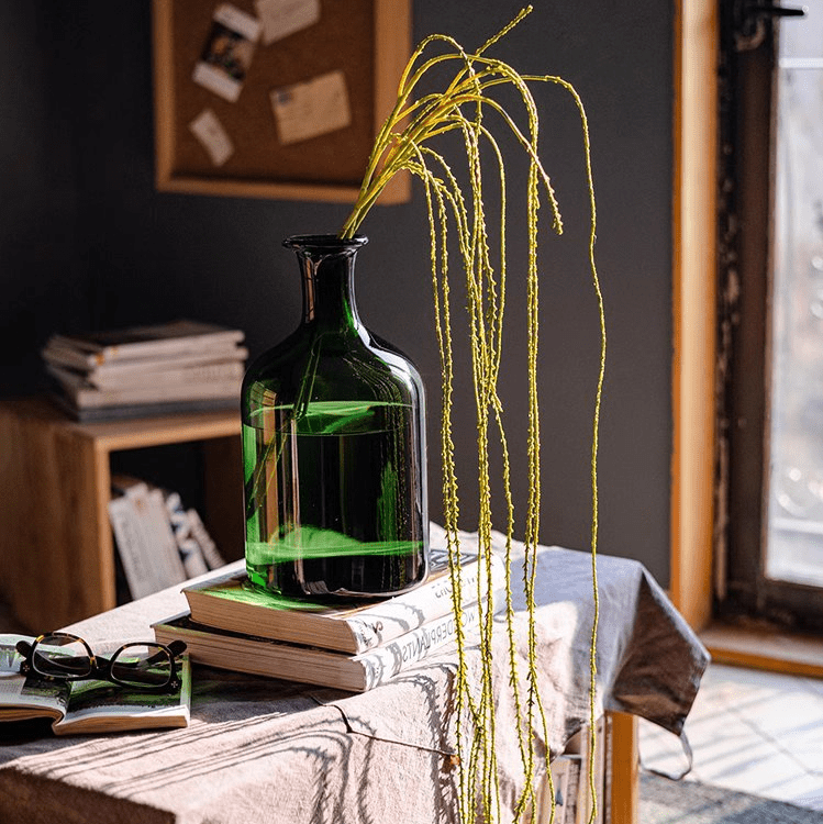 Artificial Vine Hanging Thin Succulent Stem RusticReach in green glass bottle vase with long stems on Tampa Home & Garden Store