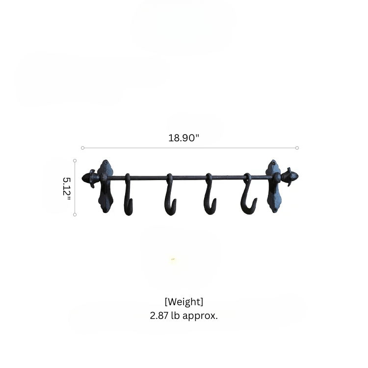 Farmhouse Iron Hook Rail five-hook black iron wall-mount by RusticReach, 18.9in length on Tampa Home & Garden Store