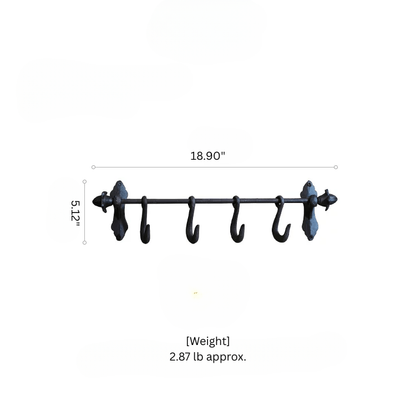 Farmhouse Iron Hook Rail five-hook black iron wall-mount by RusticReach, 18.9in length on Tampa Home & Garden Store