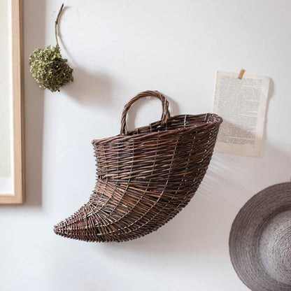 Horn Shape Willow Hanging Basket Planter in dark brown wicker on Tampa Home & Garden Store
