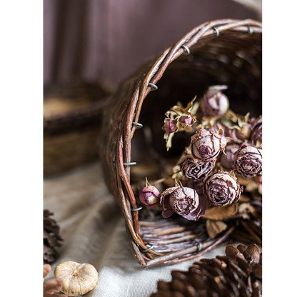 Horn Shape Willow Hanging Basket Planter natural brown wicker with dried pink roses on Tampa Home & Garden Store