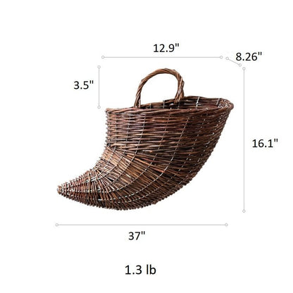 RusticReach horn-shaped willow hanging basket planter brown wicker with handle on Tampa Home & Garden Store