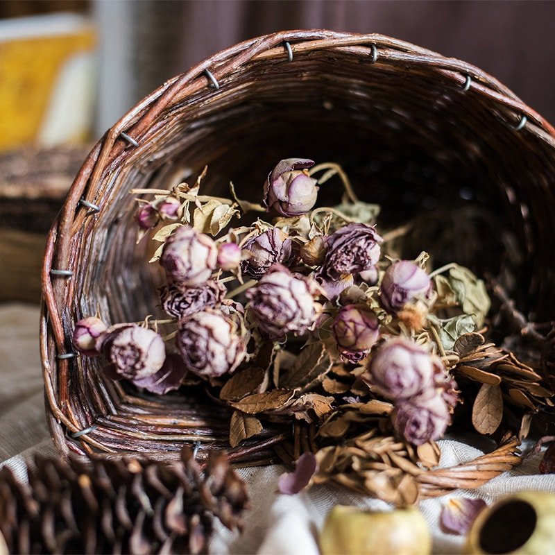 Horn Shape Willow Hanging Basket Planter, brown willow and dried purple roses on Tampa Home & Garden Store