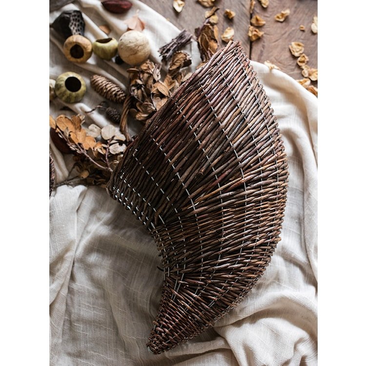 Horn shape willow hanging basket planter, dark brown woven wicker on Tampa Home & Garden Store