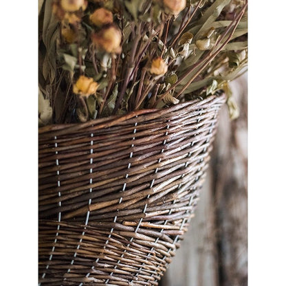 Horn Shape Willow Hanging Basket Planter in dark brown woven willow with white stitches on Tampa Home & Garden Store