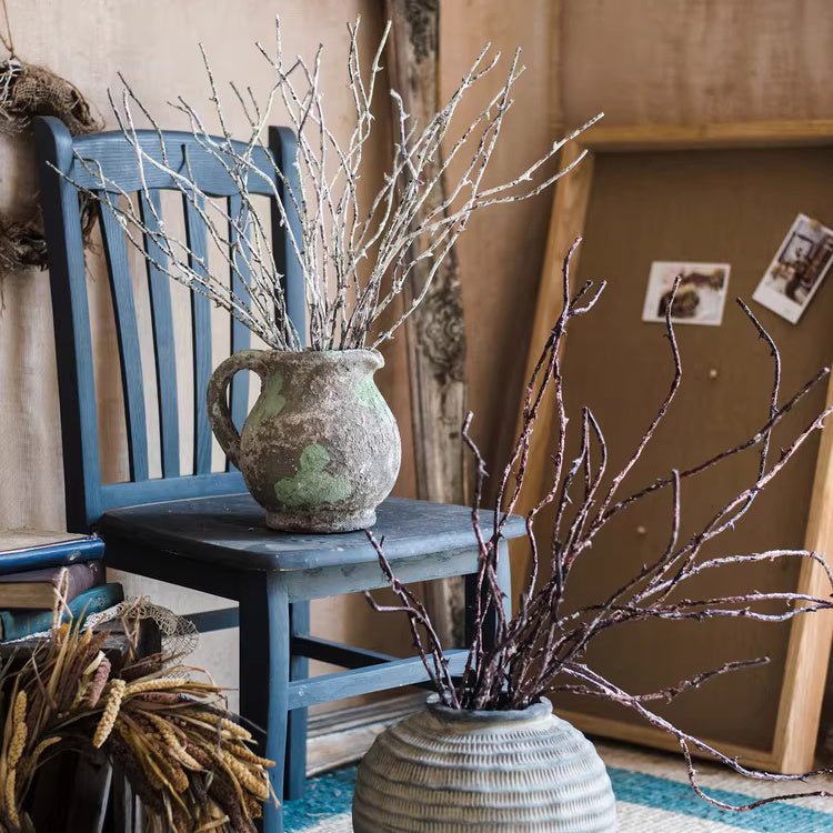 Ikebana Twig Branch in pale-green rustic vase RusticReach artificial non-flowering plant on Tampa Home & Garden Store