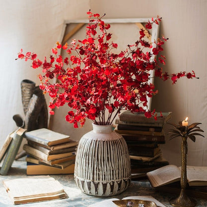 Impressionist Oncidium Orchid Stem red artificial flowering plant, 31 in tall in a ceramic vase on Tampa Home & Garden Store