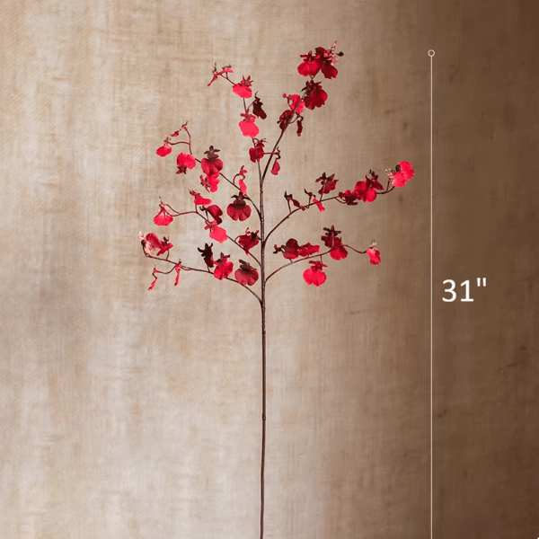 Impressionist Oncidium Orchid Stem, red artificial flowering plant, 31in tall, RusticReach on Tampa Home & Garden Store