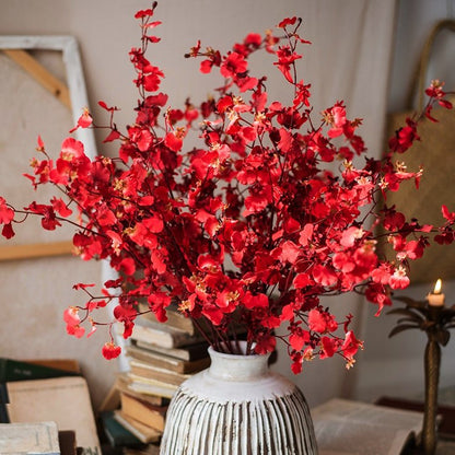 Oncidium Orchid Stem in Red, 31in artificial flowering plant in RusticReach vase on Tampa Home & Garden Store