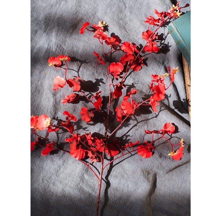 Impressionist Oncidium Orchid Stem in Red, 31in tall artificial flowering plant RusticReach on Tampa Home & Garden Store