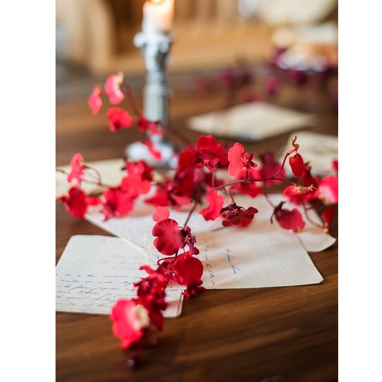 Impressionist Oncidium Orchid Stem in Red, 31in tall artificial plant by RusticReach on Tampa Home & Garden Store