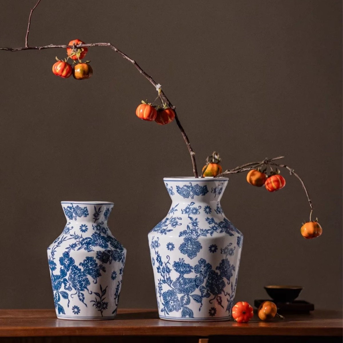 Indigo porcelain vases by RusticReach; blue floral patterns, set of 2 on Tampa Home & Garden Store