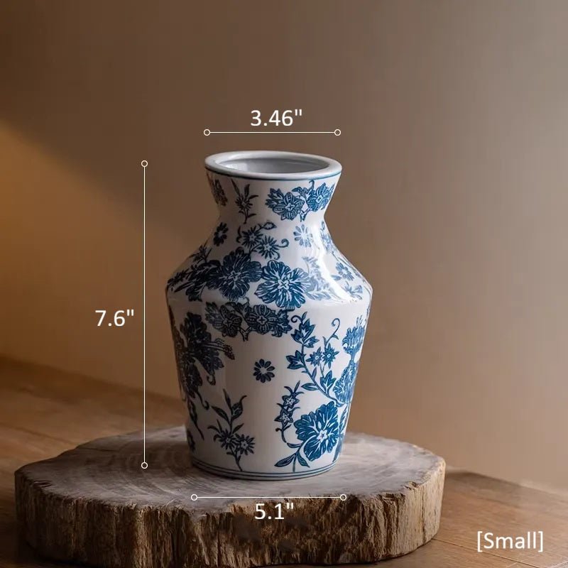 Indigo Porcelain Vase by RusticReach with blue floral pattern, 7.6in tall on Tampa Home & Garden Store