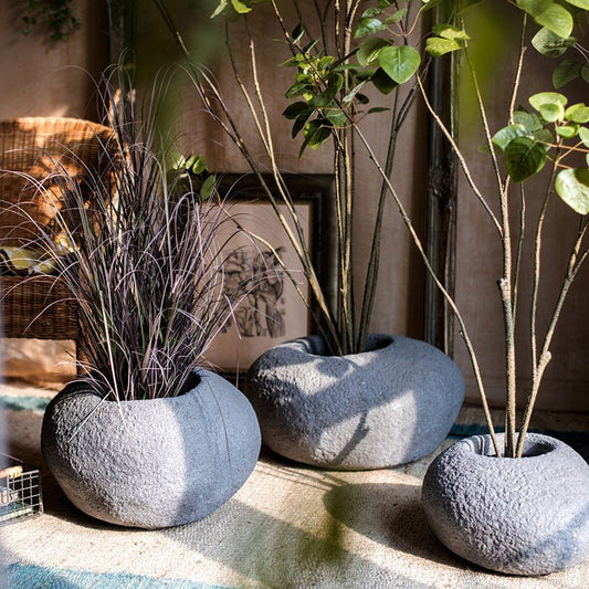 Japanese Zen Style Gray Stone Flowerpot set of 3 gray stone planters by RusticReach on Tampa Home & Garden Store