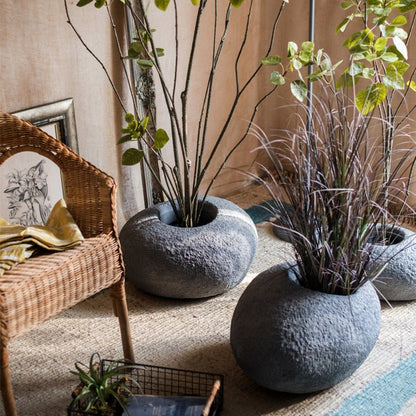 Japanese Zen Style Gray Stone Flowerpots set of 3 by RusticReach on Tampa Home & Garden Store