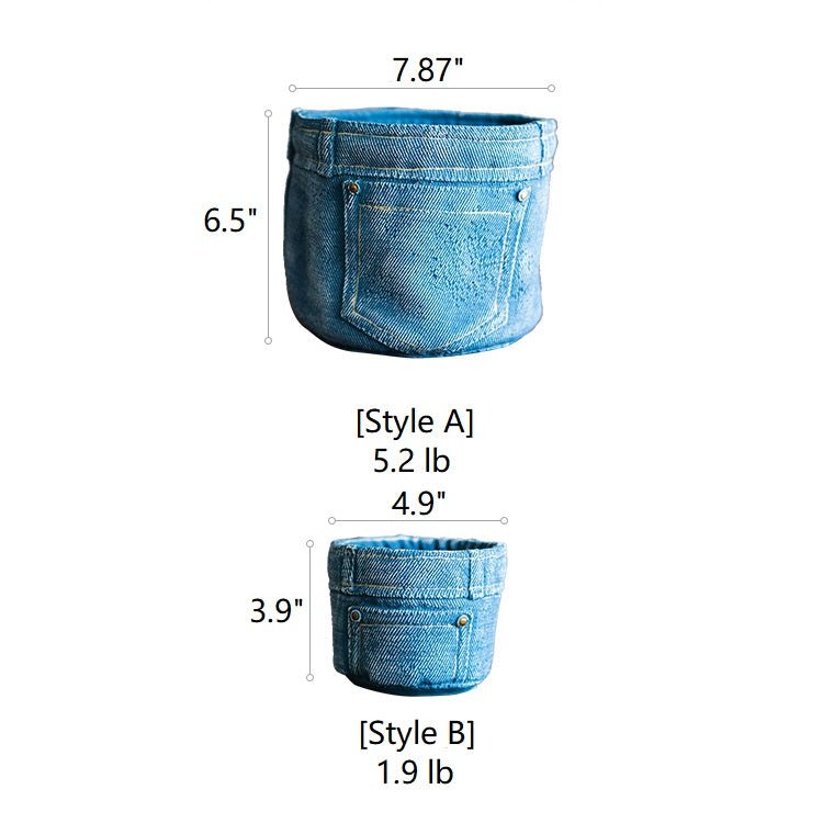 Pants for Plants blue jean planter pots by RusticReach, denim cement-style plant pots Style A & Style B on Tampa Home & Garden Store