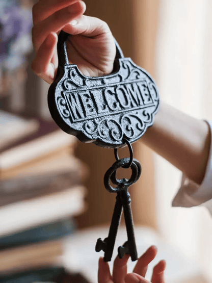Farmhouse Vintage Key Wall Accent by RusticReach, black metal wall hook with decorative keys on Tampa Home & Garden Store