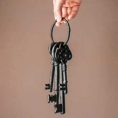 Farmhouse Vintage Key Wall Accent RusticReach antique black iron key set on ring wall decor on Tampa Home & Garden Store