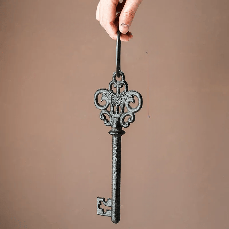 Farmhouse Vintage Key Wall Accent RusticReach ornate iron key with bow shaft black finish on Tampa Home & Garden Store