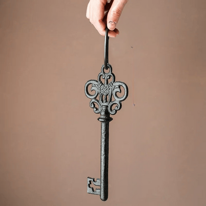 Farmhouse Vintage Key Wall Accent RusticReach ornate iron key with bow shaft black finish on Tampa Home & Garden Store