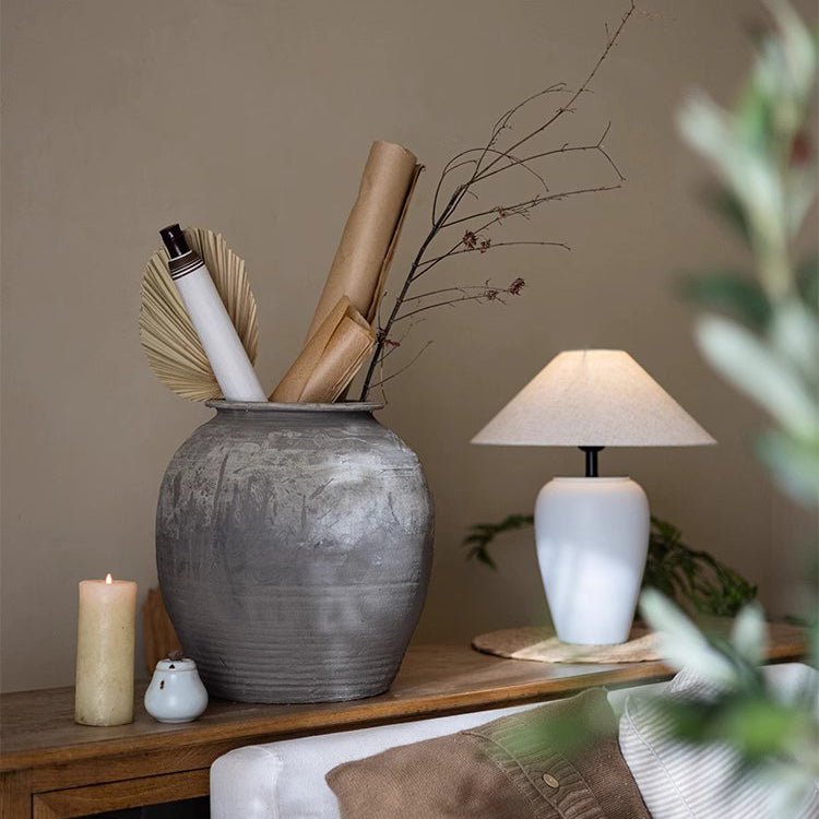 Large antique ceramic pot by RusticReach gray textured planter on wood table on Tampa Home & Garden Store