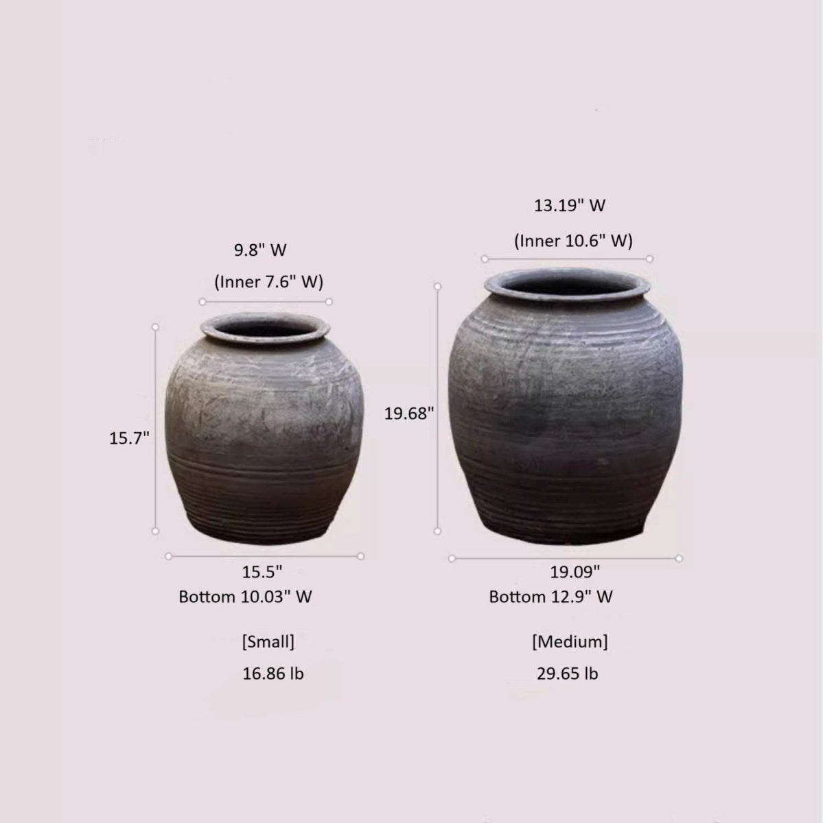 Pair of antique ceramic planters by RusticReach in gray gradient glaze, small and medium sizes on Tampa Home & Garden Store
