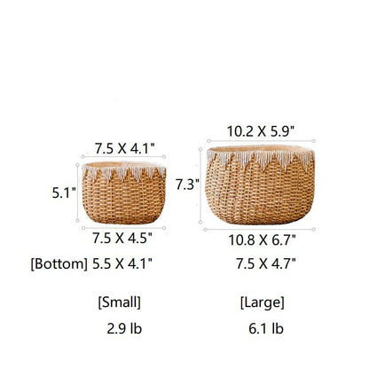 Lady Straw Basket Cement Planter two sizes with woven texture and fringe rim on Tampa Store on Tampa Home & Garden Store