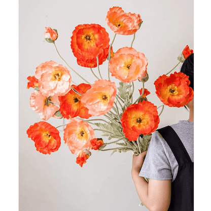 Faux large silk poppy stem 41 in tall with orange blooms by RusticReach flowering plant on Tampa Home & Garden Store
