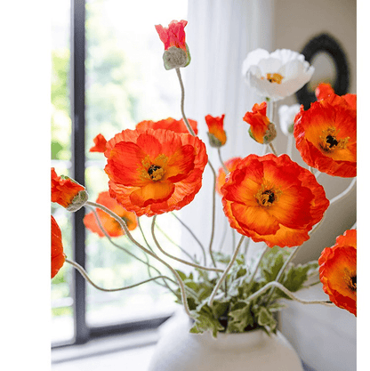 Faux silk poppy stem 41 in tall with orange red blooms RusticReach artificial flowering plant on Tampa Home & Garden Store