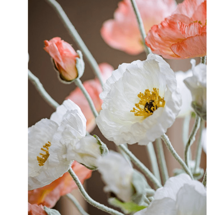 Faux Poppy Stem 41 in tall with white and peach blooms RusticReach artificial plant on Tampa Home & Garden Store