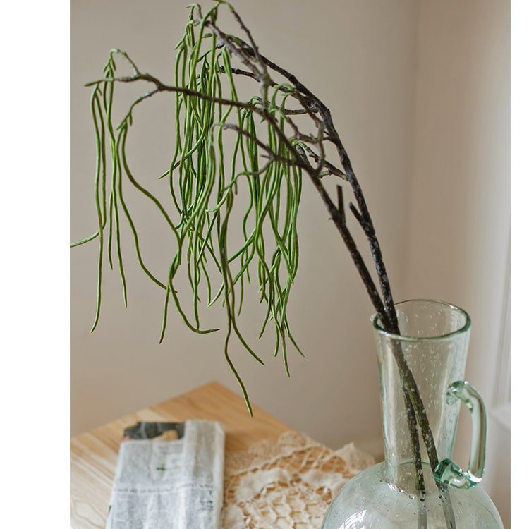 Artificial Let Fall Plant Stem 29 inches tall with dark brown stem and green leaves RusticReach on Tampa Home & Garden Store