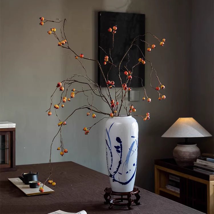Leafless berry branch stem, 45.2in tall, non-flowering plant in white vase by RusticReach on Tampa Home & Garden Store