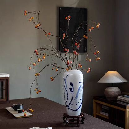 Leafless berry branch stem, 45.2in tall, non-flowering plant in white vase by RusticReach on Tampa Home & Garden Store