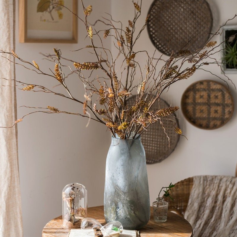RusticReach artificial Ling Yu grass stems in a 47 tall blue-gray ceramic vase on Tampa Home & Garden Store