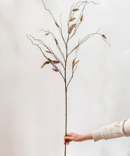 Artificial Ling Yu grass stem 47 inches tall, brown twig with sparse leaflets, RusticReach on Tampa Home & Garden Store