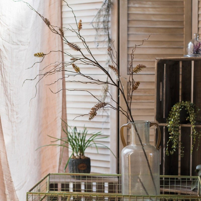 Artificial Ling Yu grass stems, RusticReach 47in tall brown dried stems in glass pitcher on Tampa Home & Garden Store