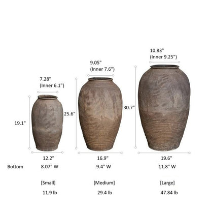 Large Floor-Standing clay pot trio RusticReach textured ceramic with small/med/large shown on Tampa Home & Garden Store