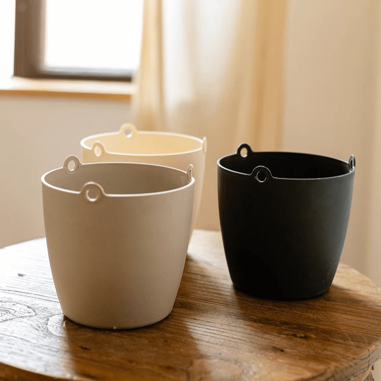 Modern resin hanging planters set of 4 white gray beige black with ring handles RusticReach on Tampa Home & Garden Store