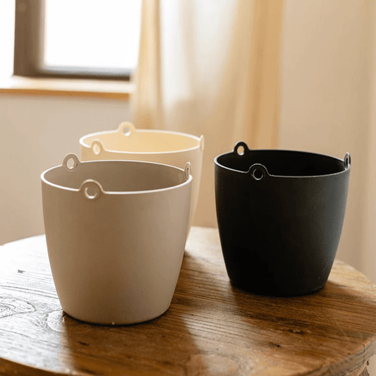 Modern resin hanging planters set of 4 white gray beige black with ring handles RusticReach on Tampa Home & Garden Store