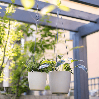 Modern Resin Hanging Planter for Artificial Plants, RusticReach two white pots with black cords on Tampa Home & Garden Store