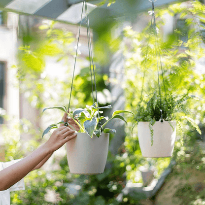Modern resin hanging planter for artificial plants, white planters, RusticReach, 2 shown on Tampa Home & Garden Store