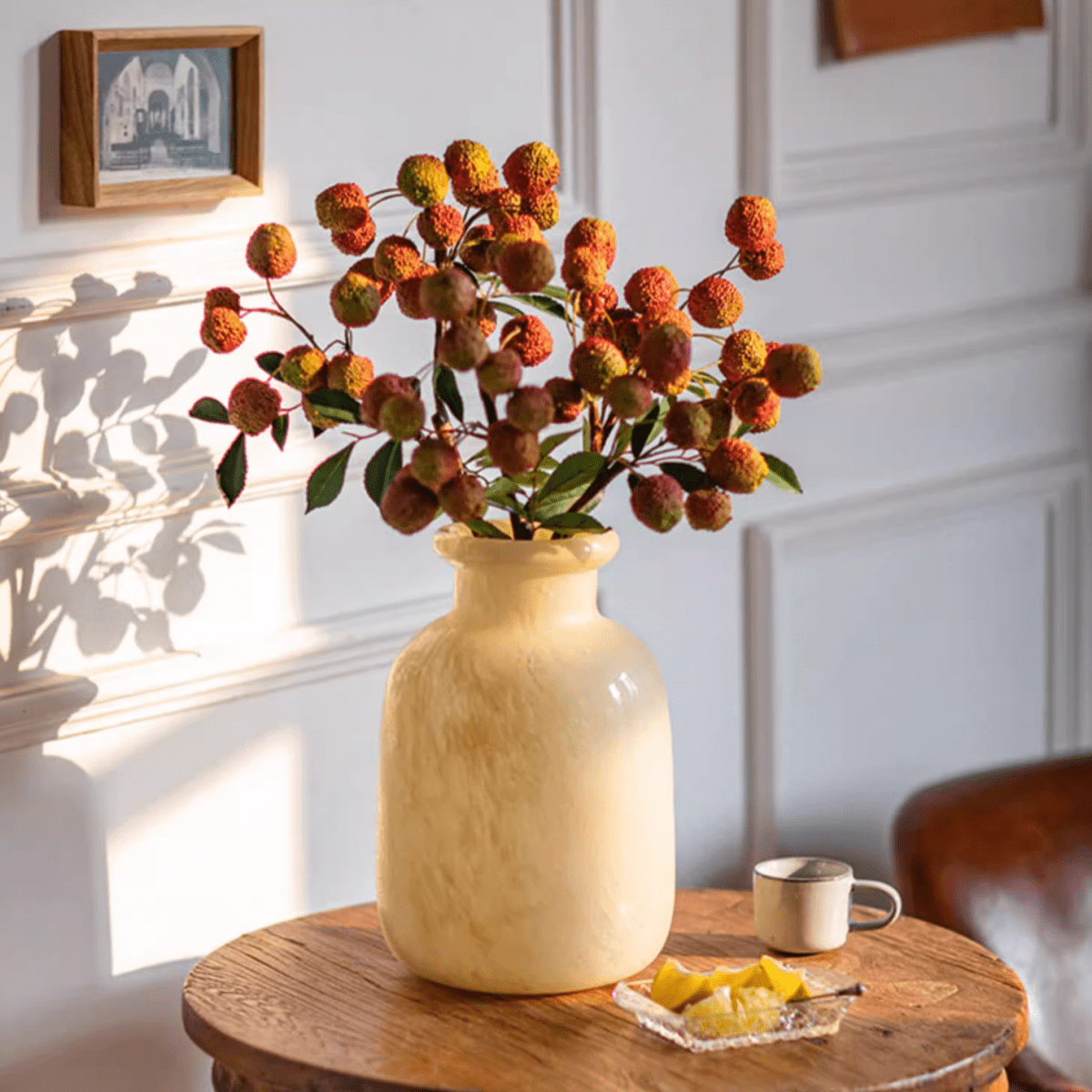 Large matte frosted glass vase by RusticReach, ivory finish with rounded body on Tampa Home & Garden Store