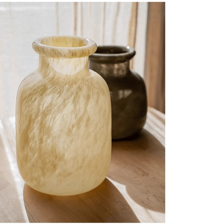 Large Matte Frosted Glass Vase by RusticReach; beige rounded vase, 2 vases visible on Tampa Home & Garden Store
