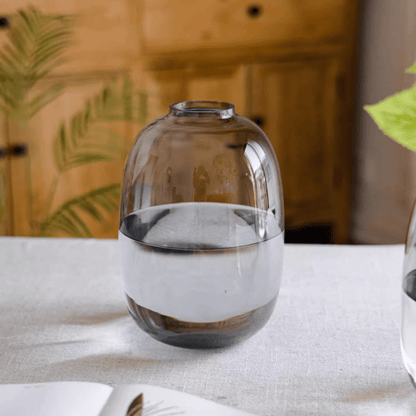Modern Clear Glass Vase with rounded silhouette and smoky gray base on Tampa Home & Garden Store