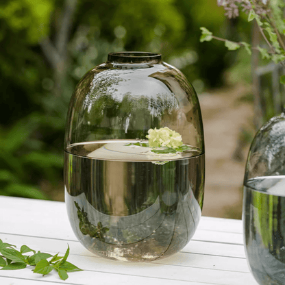 Modern Clear Glass Vase by RusticReach with smoky tinted dome and water-filled base on Tampa Home & Garden Store