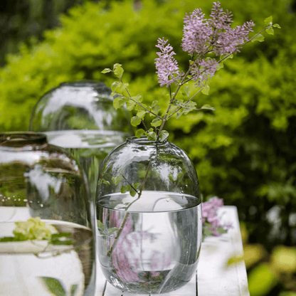 RusticReach Modern Clear Glass Vase trio with lilac sprig and greenery on Tampa Home & Garden Store