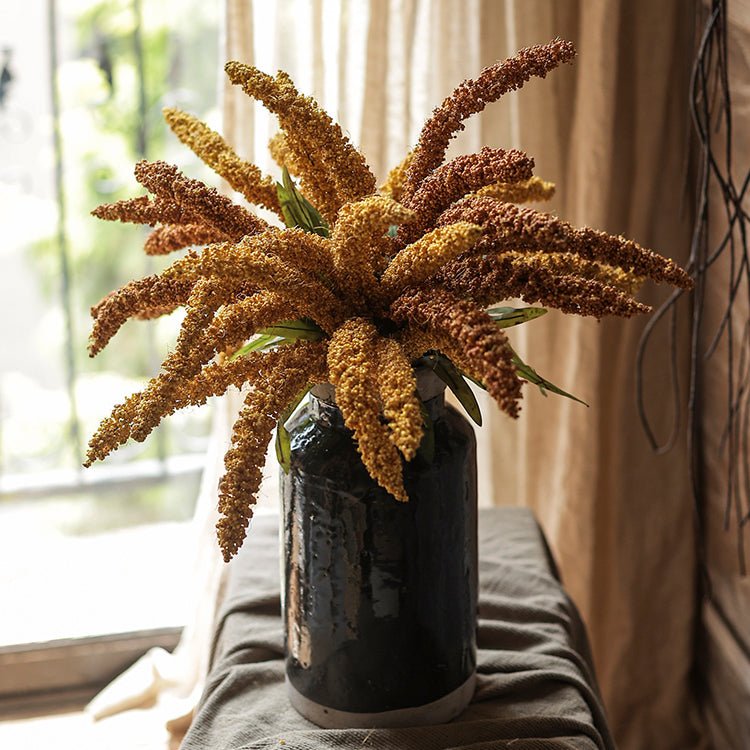 Artificial Millet Bundle 19in Tall RusticReach bouquet in a black vase with yellow plumes on Tampa Home & Garden Store
