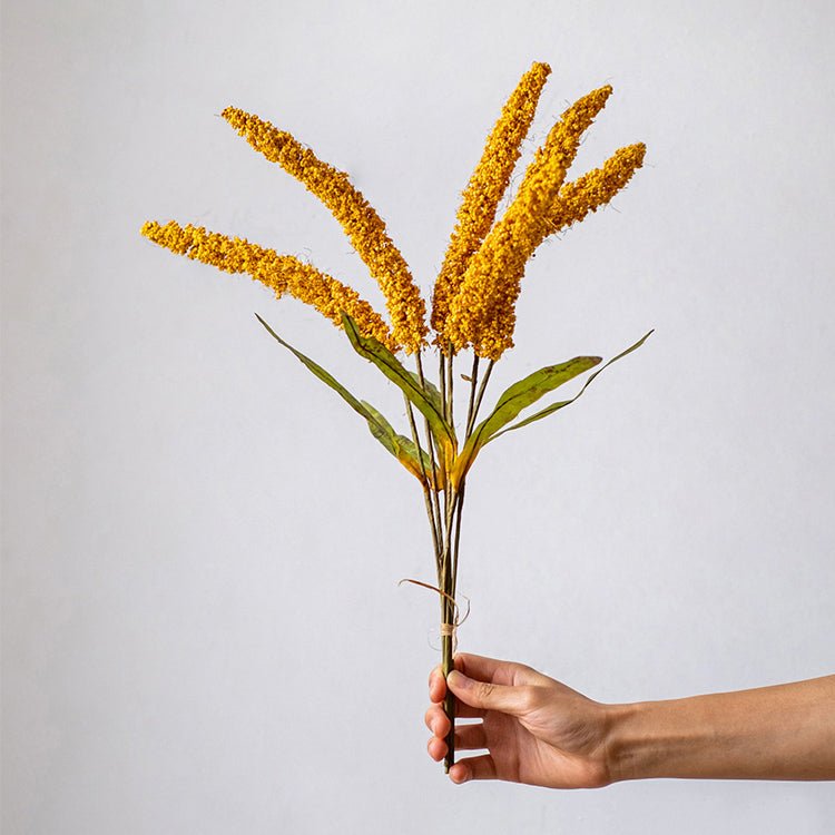 Artificial millet bundle 19 tall in golden yellow with green leaves RusticReach on Tampa Home & Garden Store