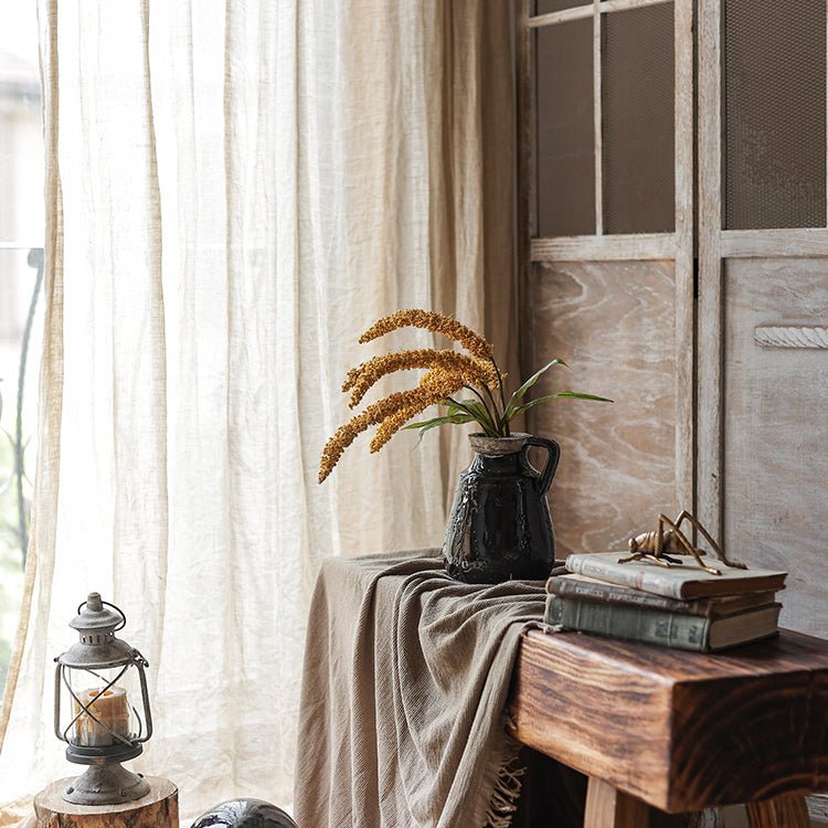 Artificial Millet Bundle 19in tall in black ceramic pitcher on a rustic draped table RusticReach on Tampa Home & Garden Store
