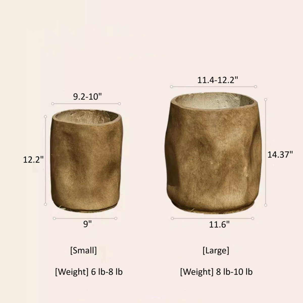 Modern Magnesium Planter set: small and large, bronze finish, textured surface, RusticReach on Tampa Home & Garden Store